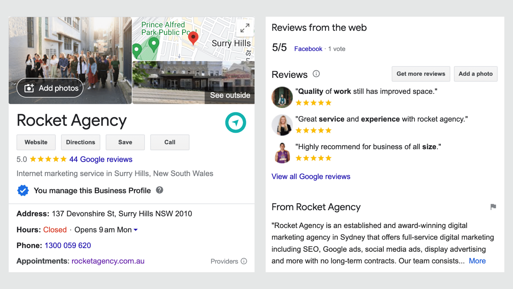 Rocket Agency GMB Listing