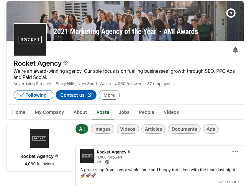 Rocket LinkedIn profile - social media platform