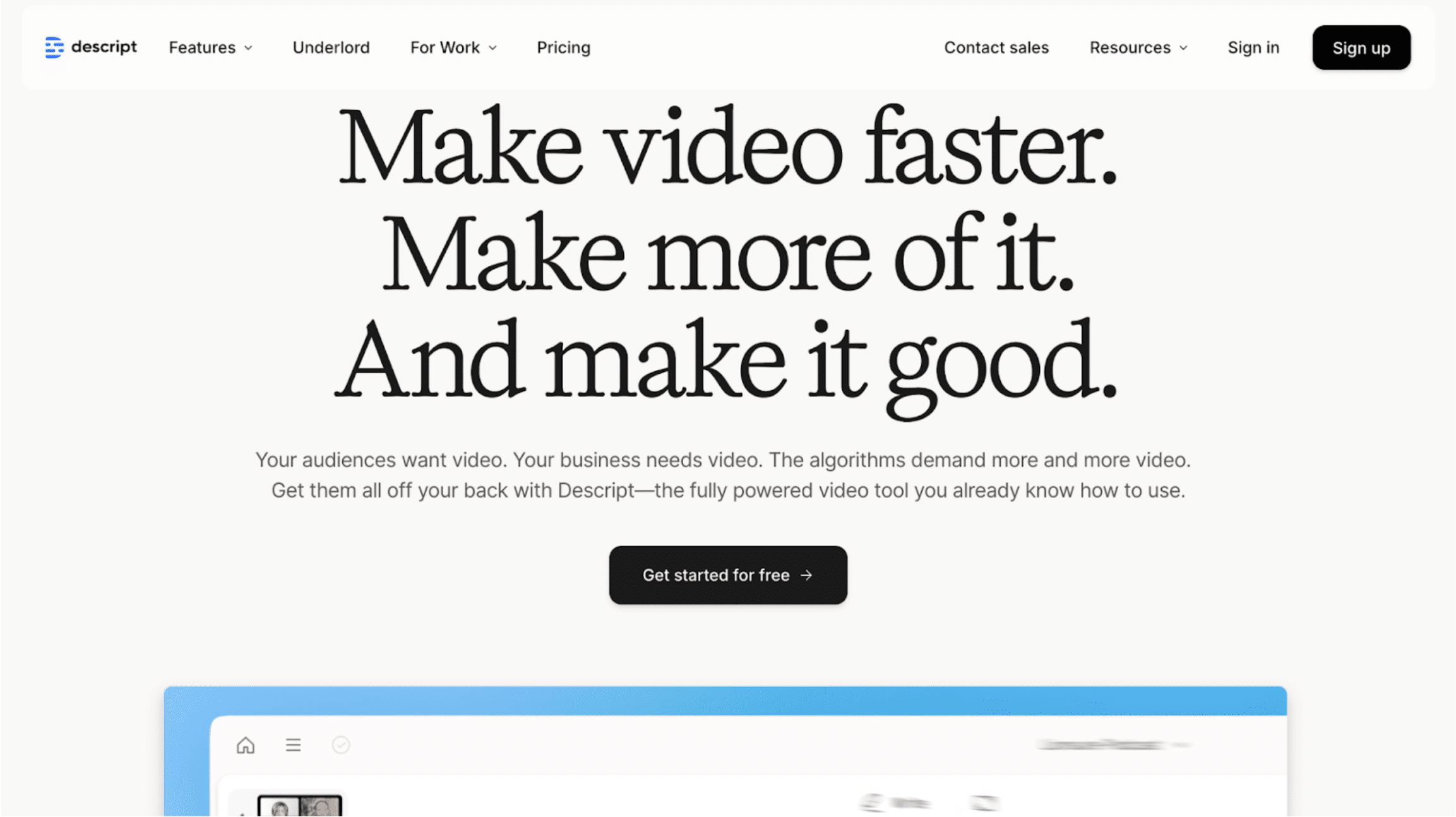 Descript landing page
