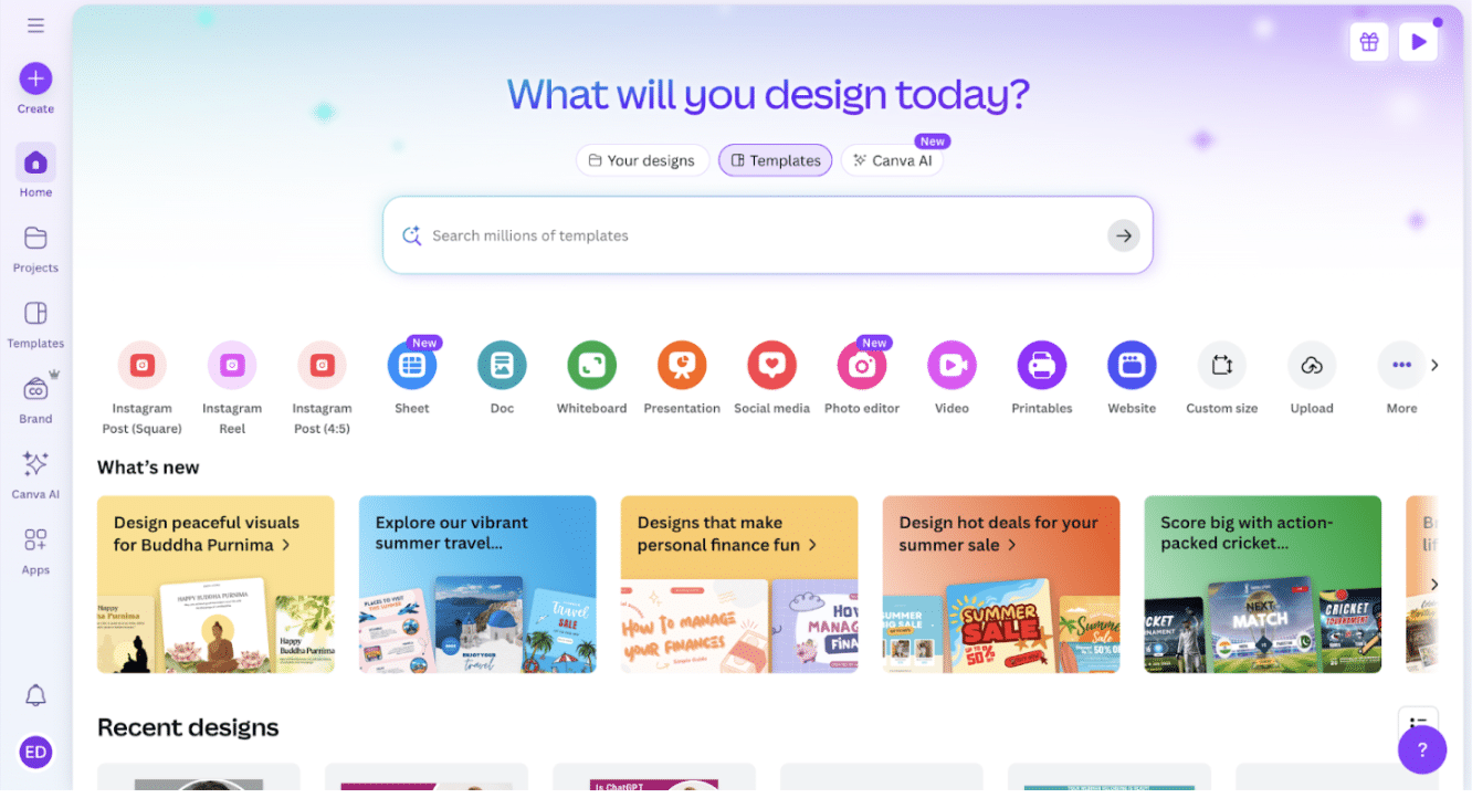 Canva desktop landing page