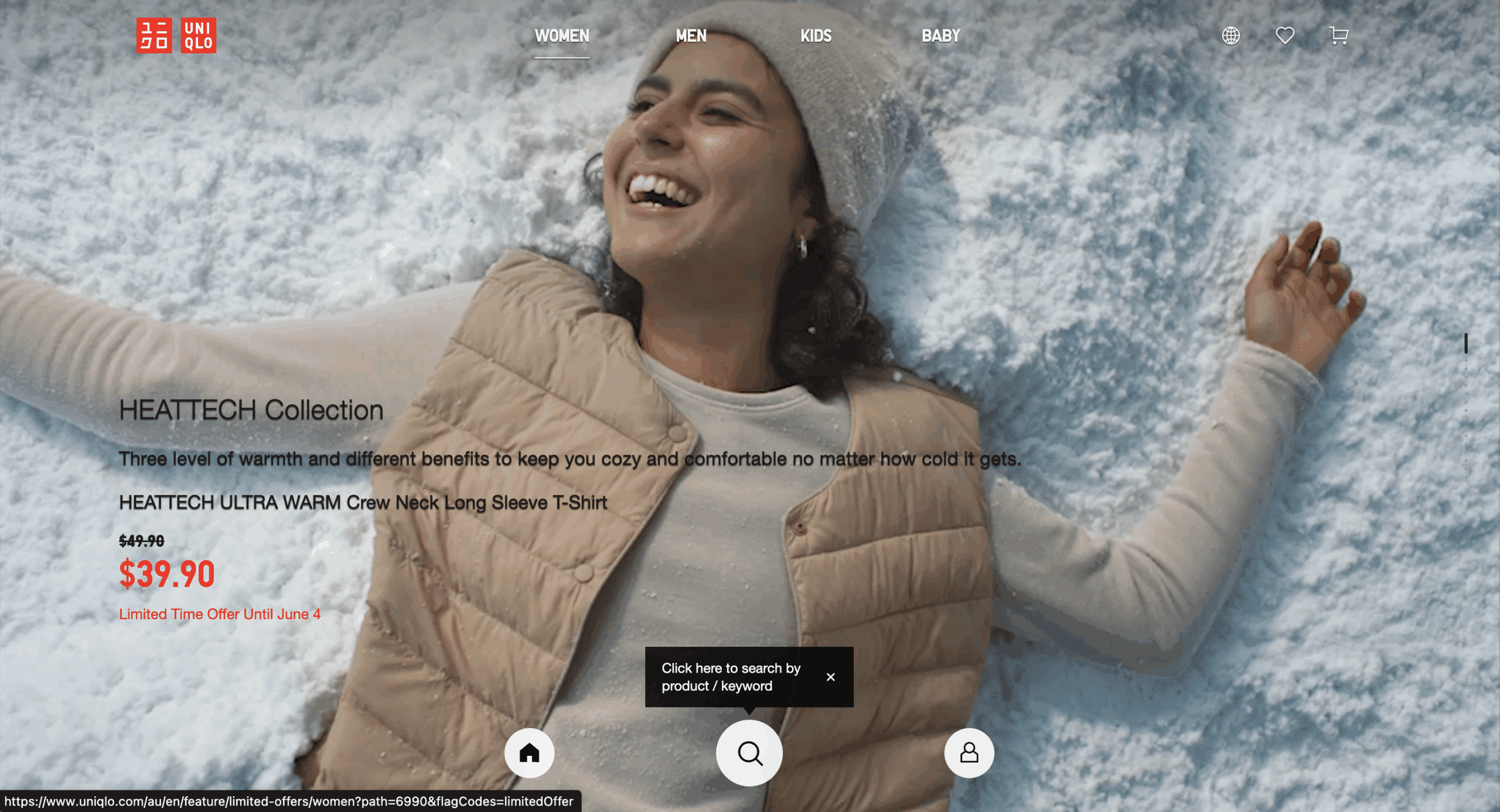 Uniqlo Australia landing page